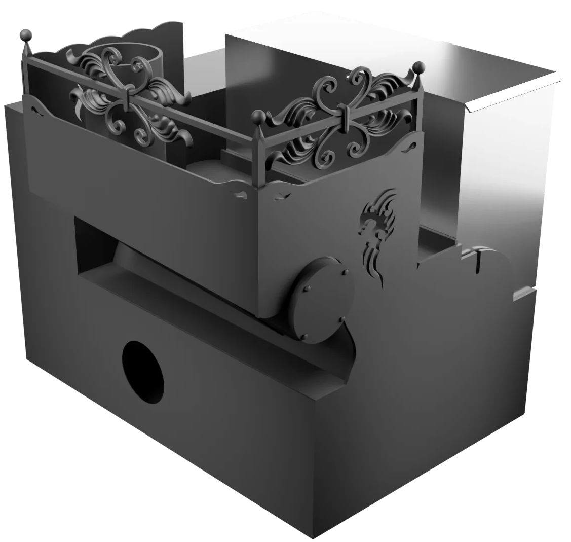 Печь Горыныч 3, каменка с правой стороны, малая дверь со стеклом, система воздушного отопления с порталом фото в Уфе