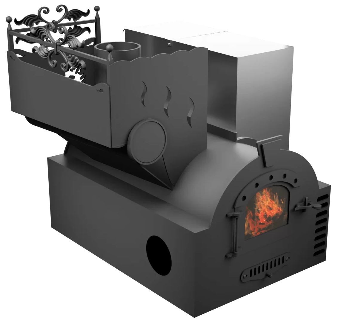 Печь Горыныч 3, каменка с левой стороны, малая дверь со стеклом, система воздушного отопления фото в Уфе