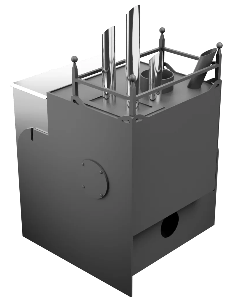 Печь Горыныч Мини, каменка закрытая с парогенератором с левой стороны, система воздушного отопления фото в Уфе