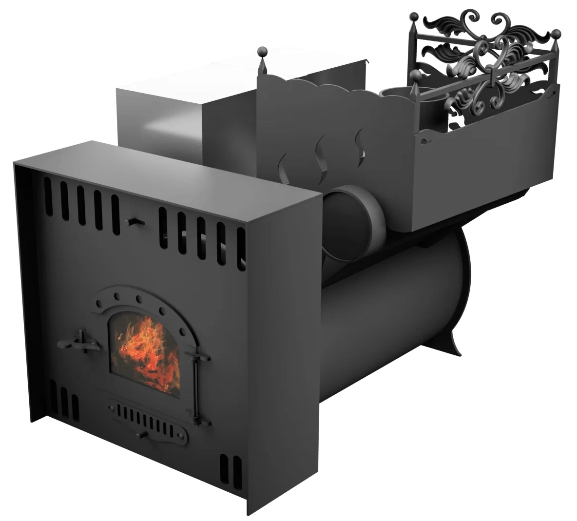 Печь Горыныч 3, каменка с правой стороны, малая дверь со стеклом, естественная система воздушного отопления фото в Уфе