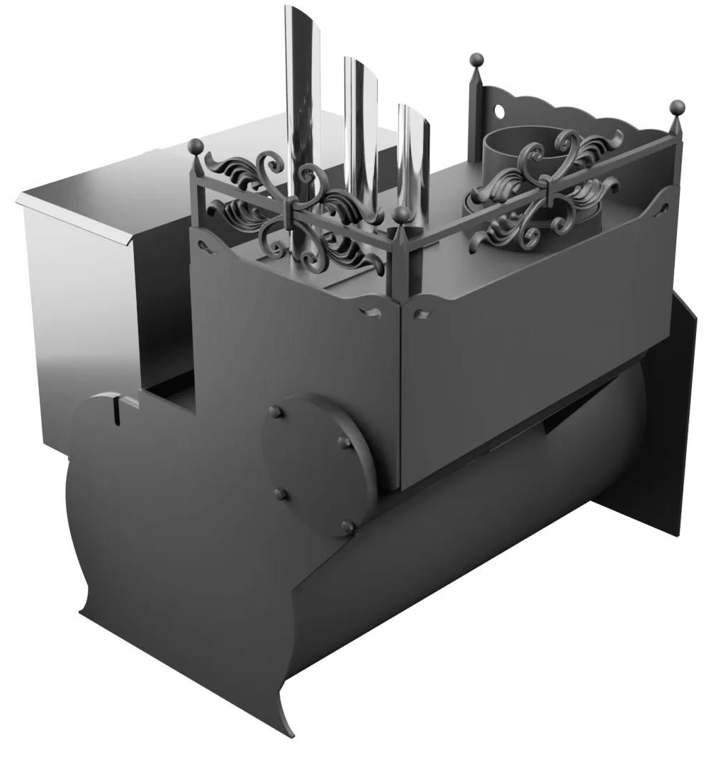 Печь Горыныч 3, каменка закрытая с парогенератором с левой стороны, большая дверь со стеклом фото в Уфе