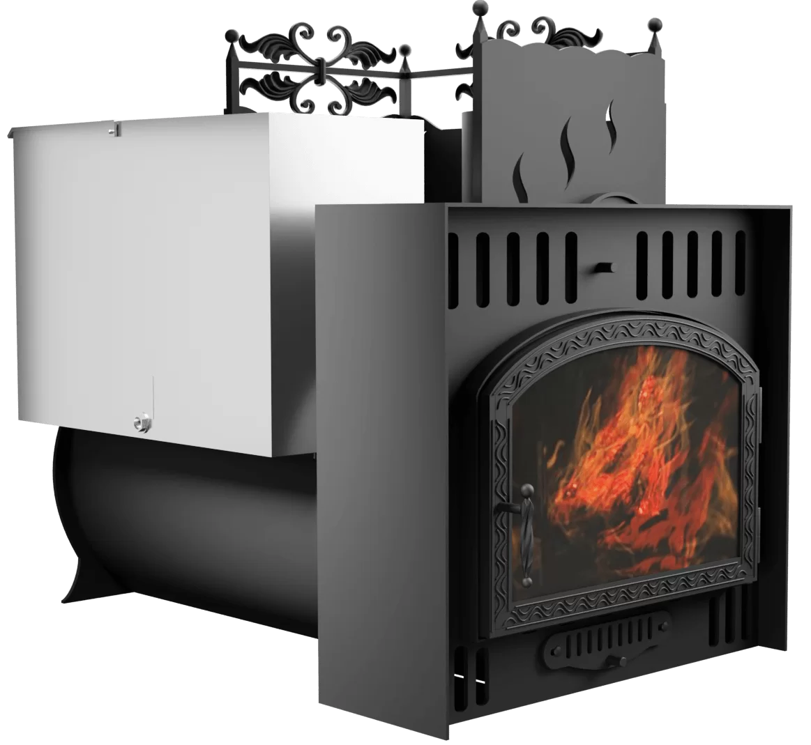 Печь Горыныч 3, каменка с правой стороны, большая дверь со стеклом, естественная система воздушного отопления фото в Уфе