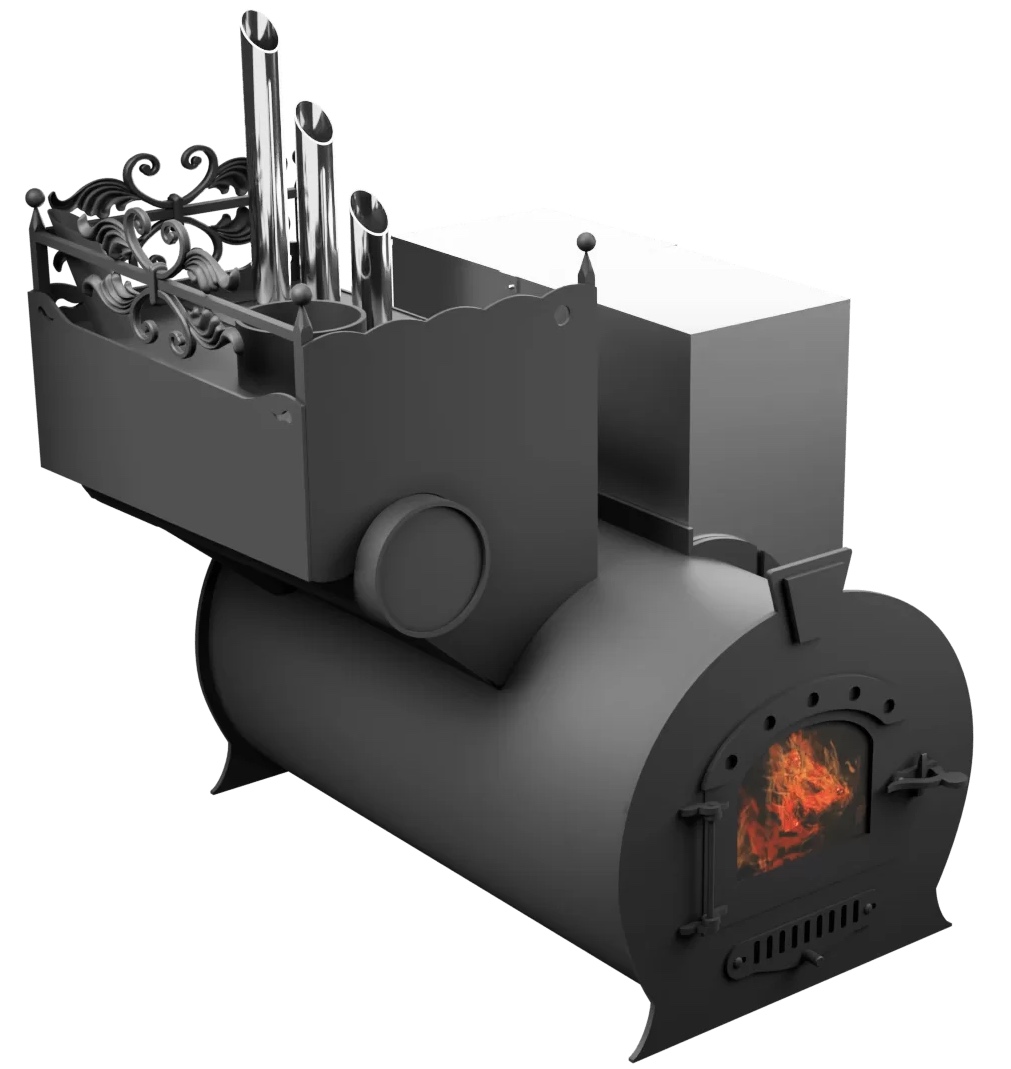 Печь Горыныч 3, каменка закрытая с парогенератором с левой стороны, малая дверь со стеклом фото в Уфе
