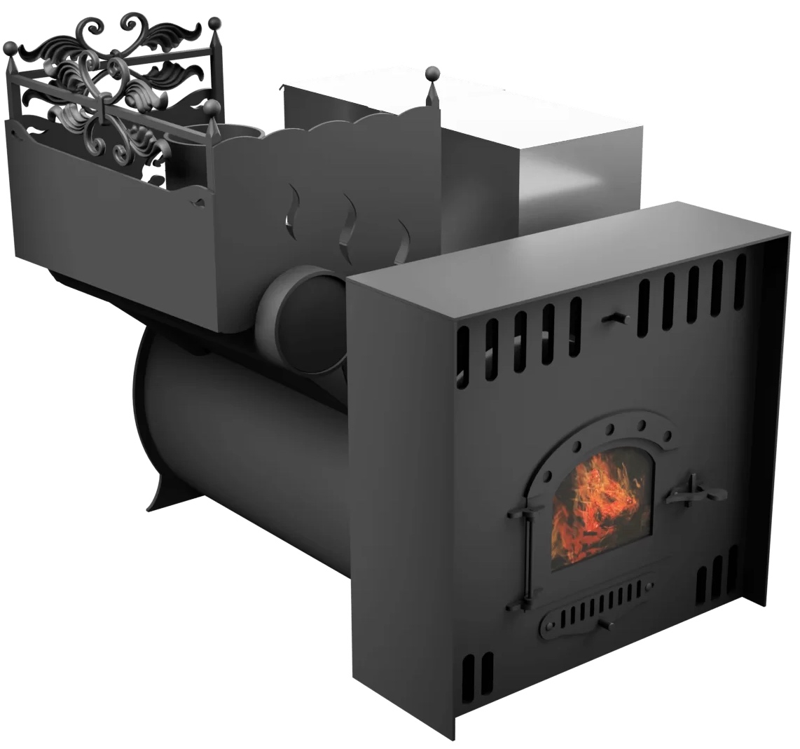 Печь Горыныч 3, каменка с левой стороны, малая дверь со стеклом, естественная система воздушного отопления фото в Уфе