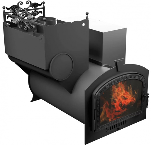 Печь Горыныч 3, каменка закрытая с левой стороны, большая дверь со стеклом фото в Уфе