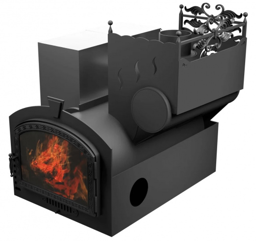 Печь Горыныч 3, каменка с правой стороны, большая дверь со стеклом, система воздушного отопления фото в Уфе